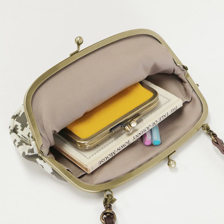 在庫商品】がま口スマホショルダーバッグ【帆布・バードチェック