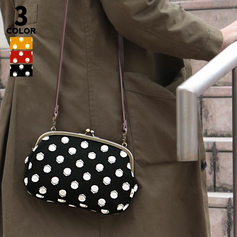 在庫商品】がま口スマホショルダーバッグ【帆布・バードチェック】 [M 