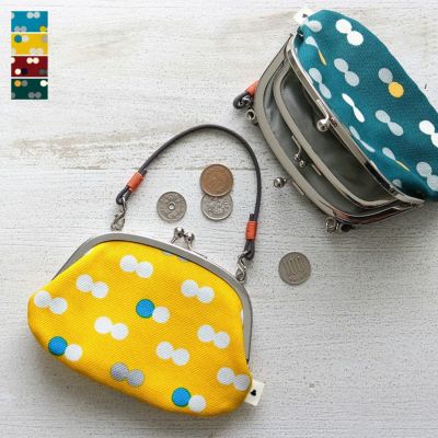【在庫商品】革ヒモ付き親子がま口財布【帆布・にこだま柄】 [M便 1/2]