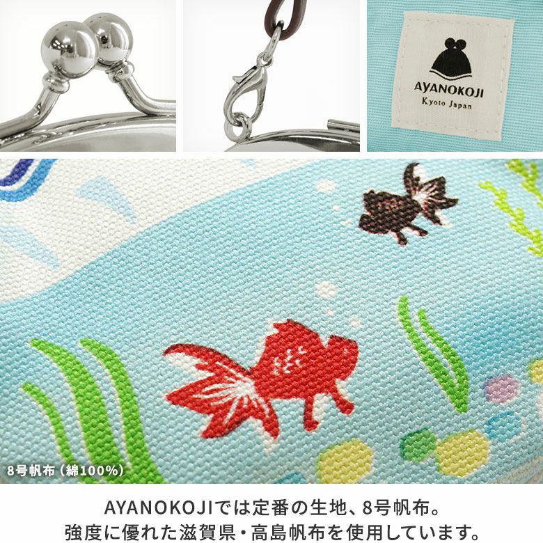 AYANOKOJI　まつり　丸型がま口財布　口金　金具　生地アップ　AYANOKOJIでは定番の生地、8号帆布。強度に優れた滋賀県・高島帆布を使用しています。