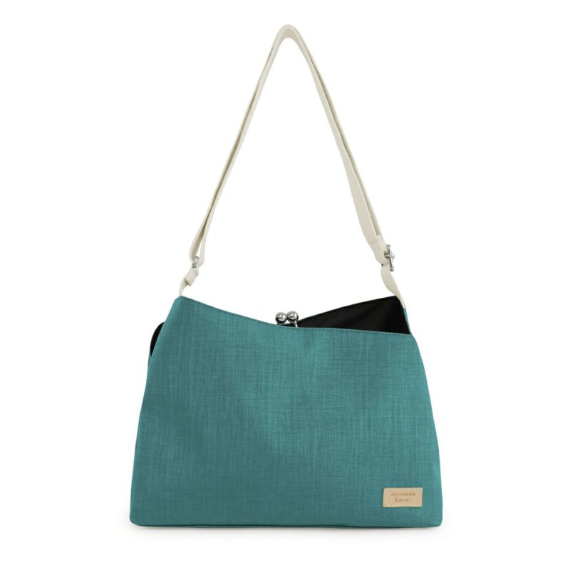 ブラックがま口スマートワンショルダーバッグ【Sarei コーデュラ(R) re/cor(TM)（コーデュラレコー）・MONTANA】