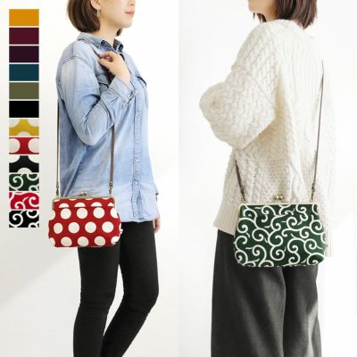 AYANOKOJI 【在庫商品】ポケット付きがま口スクエアポシェット【帆布・無地/唐草/水玉】