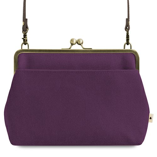 在庫商品】ポケット付きがま口スクエアポシェット【帆布・綿布