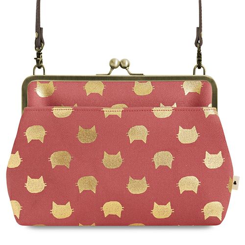 在庫商品】ポケット付きがま口スクエアポシェット【帆布・綿布