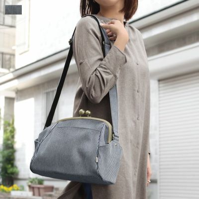 AYANOKOJI 【在庫商品】大玉がま口ショルダーバッグ【綿布・ヒッコリー】
