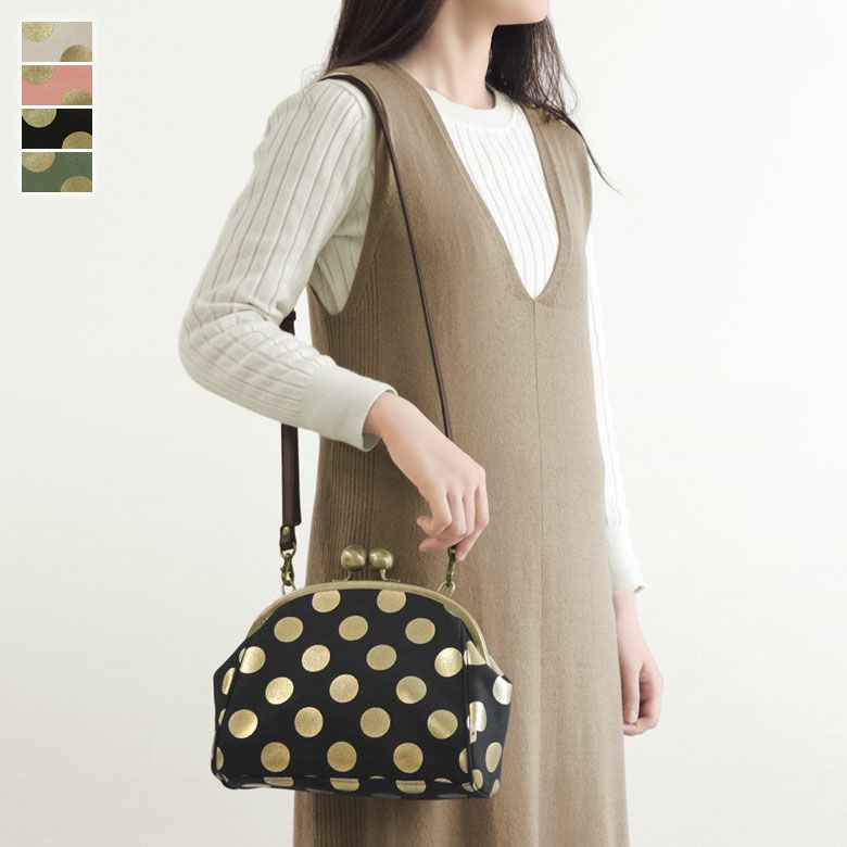 大玉がま口ポシェット【帆布・HAKUドット】メインイメージ