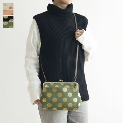AYANOKOJI 【在庫商品】ポケット付きがま口スクエアポシェット【帆布・HAKUドット】