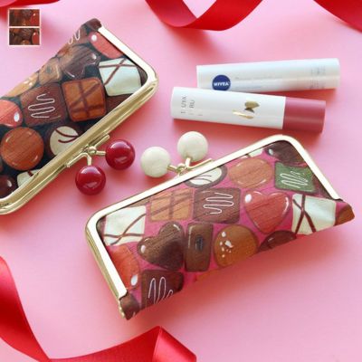 在庫商品】ポケット付きがま口リップケース【CHOCOLATE(サテン