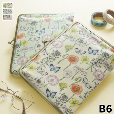 AYANOKOJI 【在庫商品】ブックカバー型がま口マルチケース B6対応【花と蝶】 [M便 9/10]