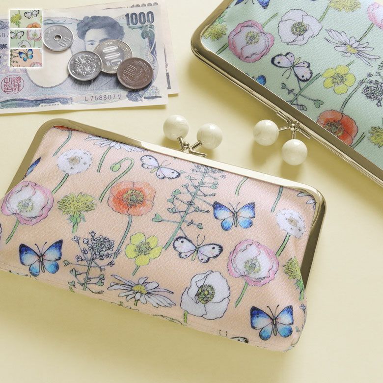 AYANOKOJI　花と蝶　6寸がま口お財布ポーチ（ハギ）　メインイメージ