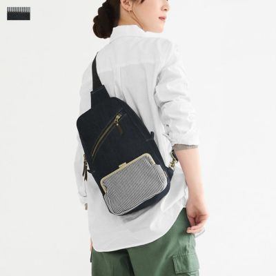 AYANOKOJI 【在庫商品】縦型がま口ボディバッグ【デニム×ヒッコリー】