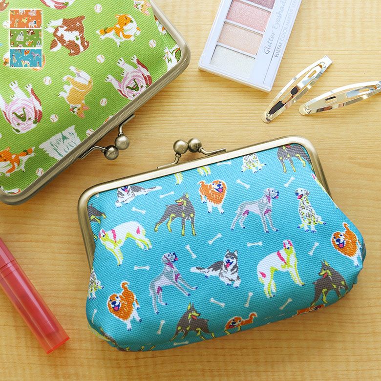 在庫商品】がま口スクエアポーチ【Colorful Dog(カラフルドッグ