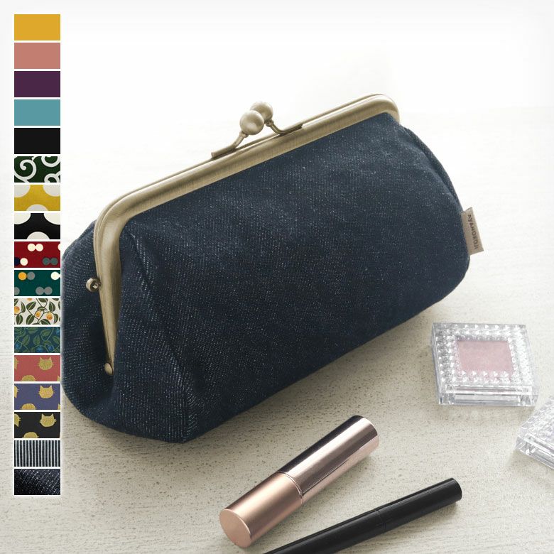 在庫商品】TAWARA型がま口コスメポーチ（中）【帆布・綿布・デニム