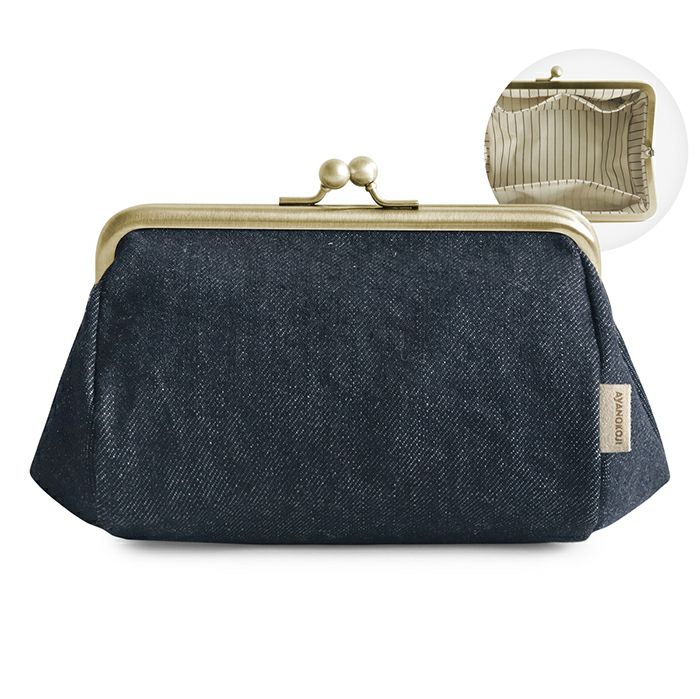 在庫商品】TAWARA型がま口コスメポーチ（中）【帆布・綿布・デニム