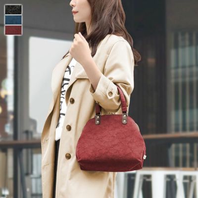 AYANOKOJI 【在庫商品】大玉がま口ラウンド手提げバッグ【リボン刺繍】