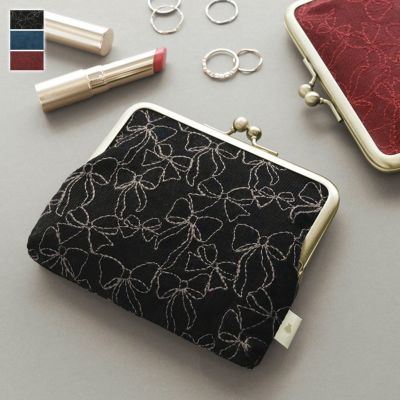 AYANOKOJI 【在庫商品】4寸がま口平ポーチ(マチ有)【リボン刺繍】 [M便 1/4]