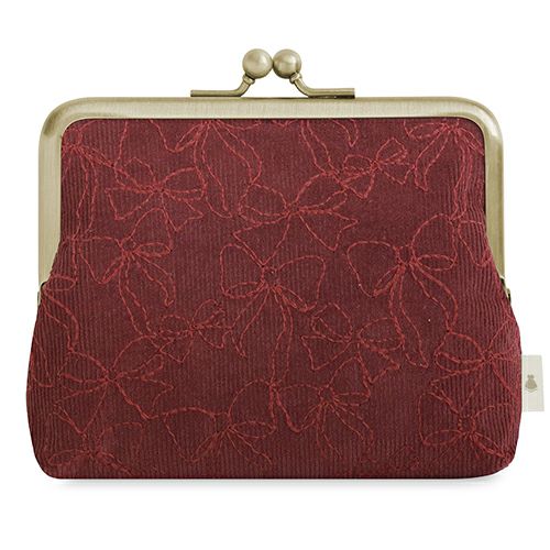 在庫商品】4寸がま口平ポーチ(マチ有)【リボン刺繍】 [M便 1/4