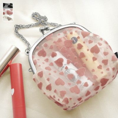 AYANOKOJI 【在庫商品】チェーン付き丸型がま口メッシュポーチ【ハートフロッキーメッシュ】 [M便 1/2]