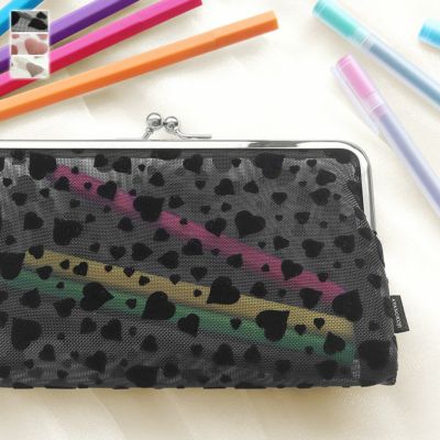 AYANOKOJI 【在庫商品】がま口メッシュフラットポーチ【ハートフロッキーメッシュ】[M便 1/2]