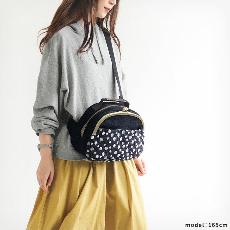 がま口ポシェット型ボディバッグ【デニムジャガード】