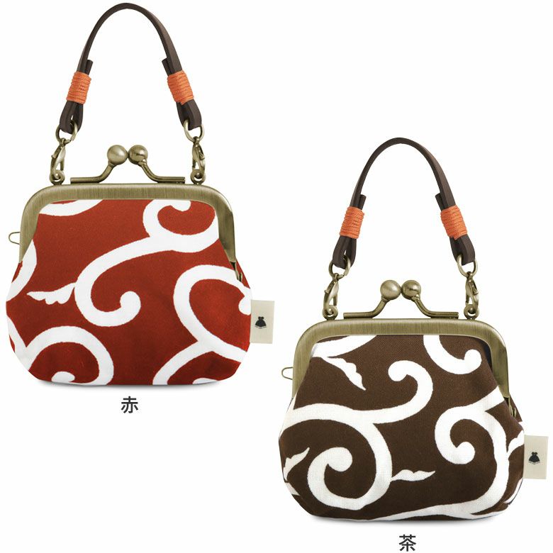 革ヒモ付き手提げがま口財布（小）【綿唐草】