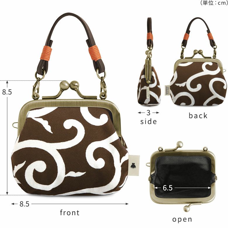 革ヒモ付き手提げがま口財布（小）【綿唐草】