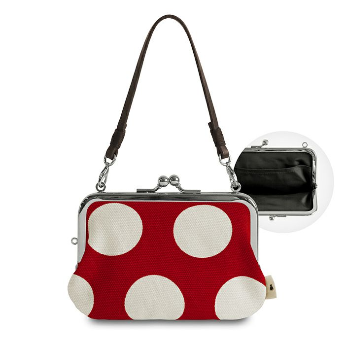 在庫商品】革ヒモ付き手提げがま口財布【帆布 在庫限り（アソート