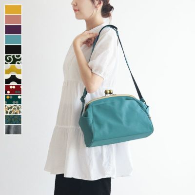 最終値下げ ayanokoji がま口 ボディバッグ デニム×ヒッコリー 在庫商品】がま口ポシェット型ボディバッグ【デニムジャガード