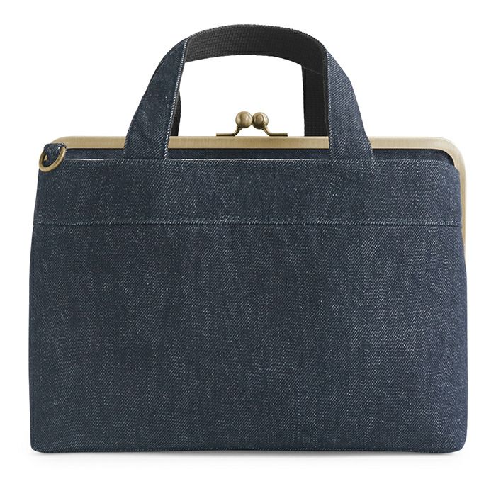 【最終値下げ】かばんばか　エイバッグ　ネイビー色 在庫商品】がま口手提げバッグ【帆布・綿布・デニム（アソート