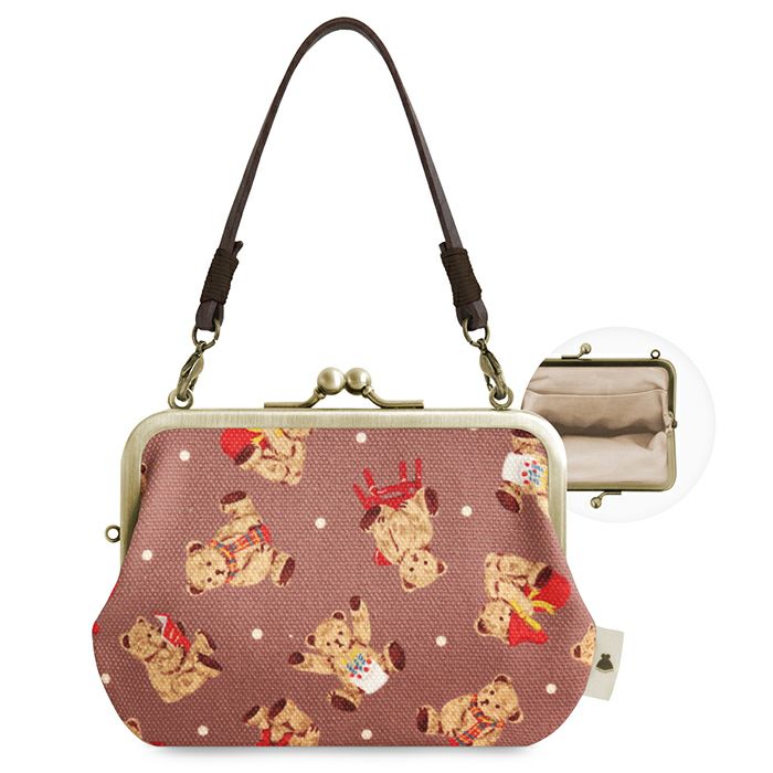 naojiyamamoto83　1104545 在庫商品】革ヒモ付き手提げがま口財布【テディベア】 [M便 1/4