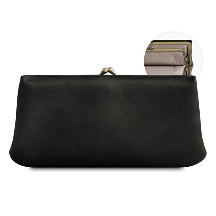 在庫商品】ポケット付きがま口ロングウォレット【X＿シュリンクレザー