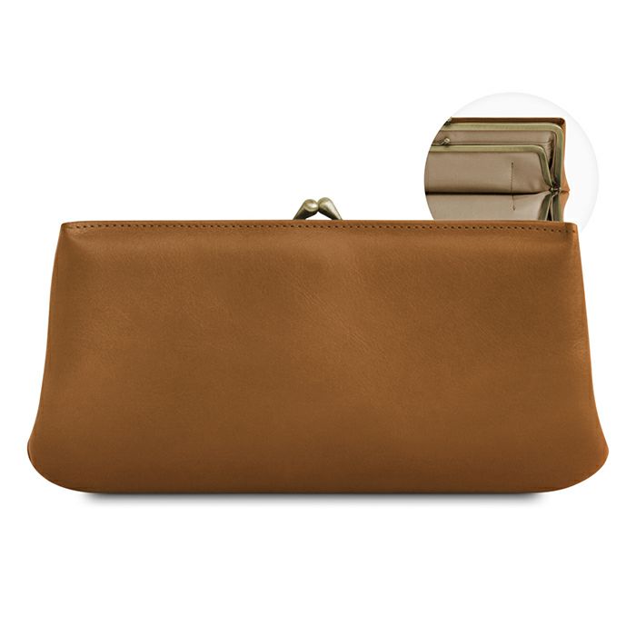 在庫商品】ポケット付きがま口ロングウォレット【X＿シュリンクレザー