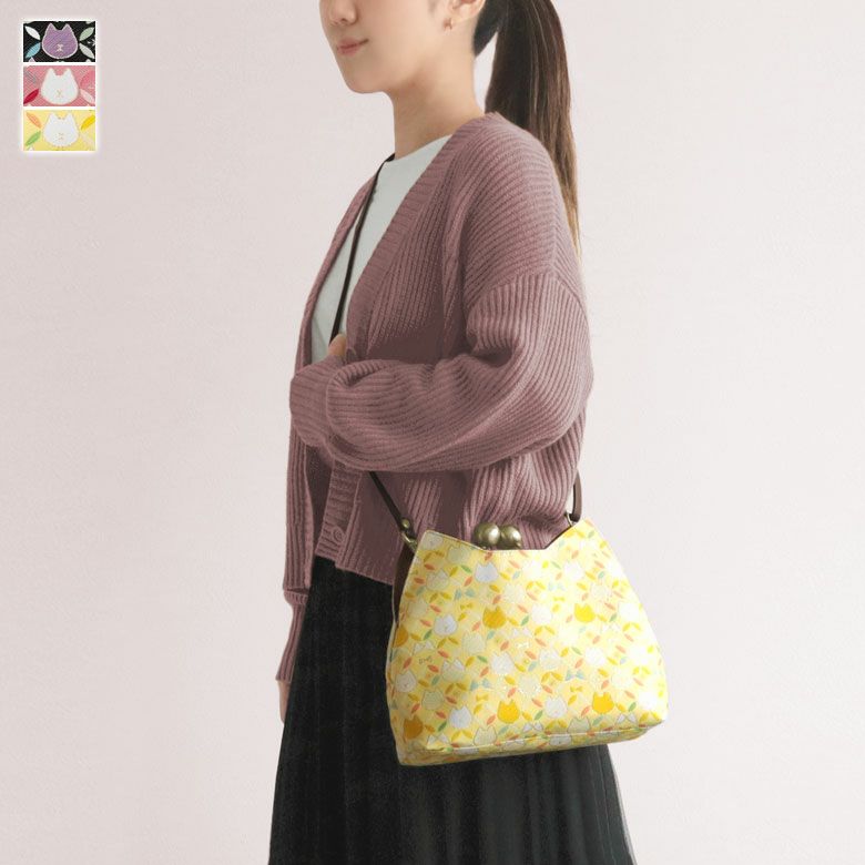 がま口にゃんこポシェット【ねこ七宝ジャガード】