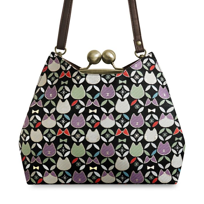 在庫商品】がま口にゃんこポシェット【ねこ七宝ジャガード